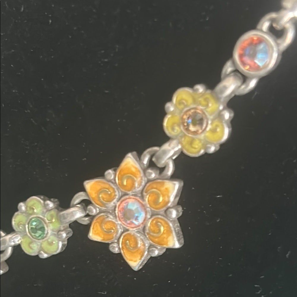 BRIGHTON GARDEN OF EDEN Retired Silver Plated and Enamel Floral Crystal Necklace - Picture 3 of 8